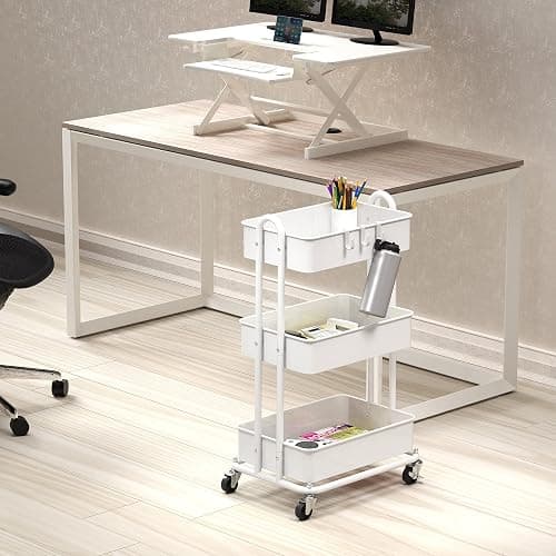 SimpleHouseware 3-Tier Kitchen Cart Metal Utility Rolling Cart, White thumbnail 2