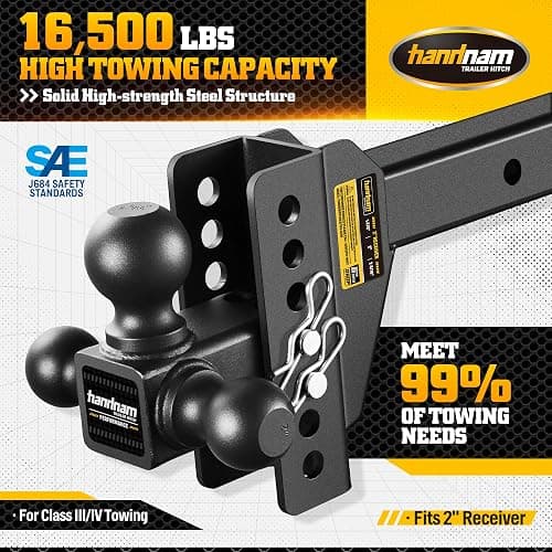 HANDNAM Drop Hitch Adjustable Trailer Hitch, Tow Hitch with 6-Inch Drop/Rise for Truck (16,500 LBS GTW), Adjustable Drop Hitch Fits 2-Inch Receiver, Trailer Hitches with Double Anti-Theft Pins Locks thumbnail 2
