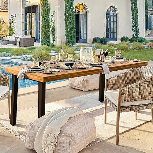 Devoko Home Acacia Wood Dining Table 6-Person Indoor Outdoor Table with Iron Legs, Sandblast Finish, Natural Stained, Rustic Metal, 69 * 33 * 30 inch (Natural) - Brown thumbnail 4