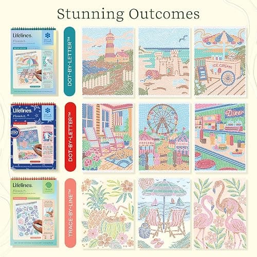 Lifelines FlowArt Activity Pads, 3-Pack - Guided Dot & Trace Art Meditations with Markers - 12 Double-Sided Markers & 60 Scenes - Color by Number Coloring Books for Tweens, Adults & Seniors thumbnail 4