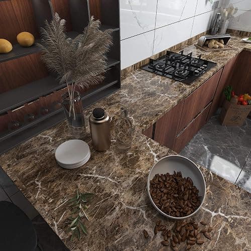 Burgeliy Peel and Stick Waterproof Wallpaper15.8×196in Vinyl Wrap Protector Auto Modification Tint Film Dark Brown Marble Shiny Granite for Kitchen Countertops Table Desk Furniture Self Adhesive Film thumbnail 2