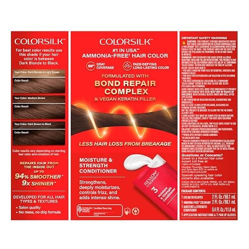 Revlon ColorSilk with Bond Repair Complex, Black Permanent Hair Color, 100% Gray Coverage, Ammonia Free Hair Dye, Vegan Keratin, 11 Soft Black (Pack of 3) thumbnail 11