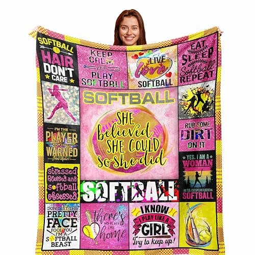 Zolumy Softball Blanket 60X50in, Best Softball Gifts/Accesories for Girls/Woman/Team, Girls Softball Lover/Player Presents for Sister/Daughter/Granddaughter/Niece - Image 1