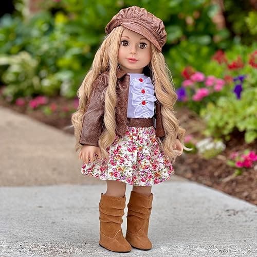DreamWorld Collections - Urban Explorer - Clothes Fits 18 Inch Doll - Brown Motorcycle Jacket with Paperboy Hat, Dress and Boots - (Doll not Included) thumbnail 5