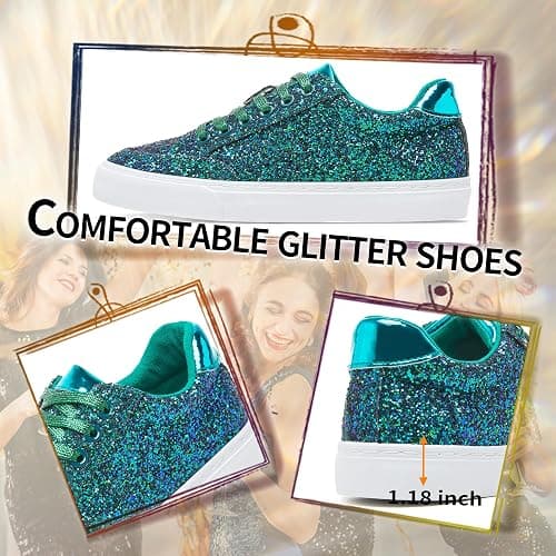 Jeekopeg Glitter Sparkly Fashion Sneakers Shoes Shiny Casual Shoes Bling Sequin Concert Low Cut Lace up Shoes thumbnail 5