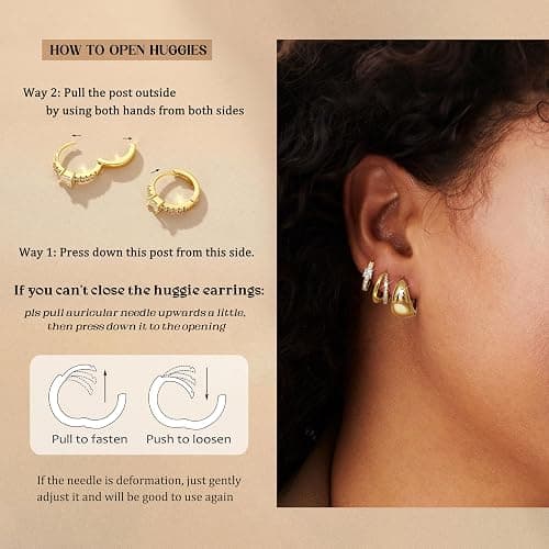 LOYALLOOK 3Pairs Gold Hoop Earrings Set for Women Trendy Huggie Hoop Earrings Stacks for Multiple Piercing 14K Gold Plated Chunky Hoop Earrings Set Hypoallergenic Cartilage Earring Lightweight thumbnail 4