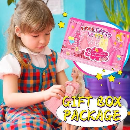 195 Pcs Doll Clothes and Accessories Kit, Include Princess Gowns, Fashion Skirt, Slip Dresses, Tops, Pants, Bikini Swimsuits, Shoes, Crowns, Necklaces, Glasses, Hangers in Gift Box for 11"-12" Dolls thumbnail 6