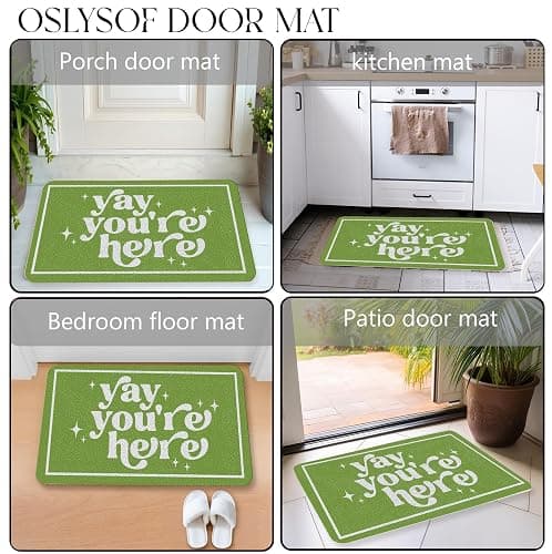 OSLYSOF Funny Green Door Mat, Yay You're Here Doormat for Front Door Indoor Outdoor Porch Entrance Entryway, Funny Welcome Mat Outside, 17x30 Inches thumbnail 7