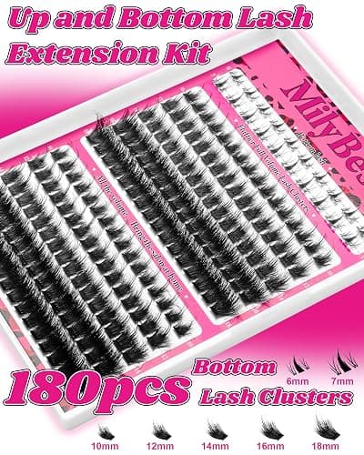 Cove Lash Clusters Kit Eyelash Clusters with Bottom Lashes 10-18mm Manga Fairy Individual Lashes Wispy Fluffy Cluster Eyelash Extensions Bond & Seal Spiky D Curl Lash Extension Kit by MilyBest thumbnail 3