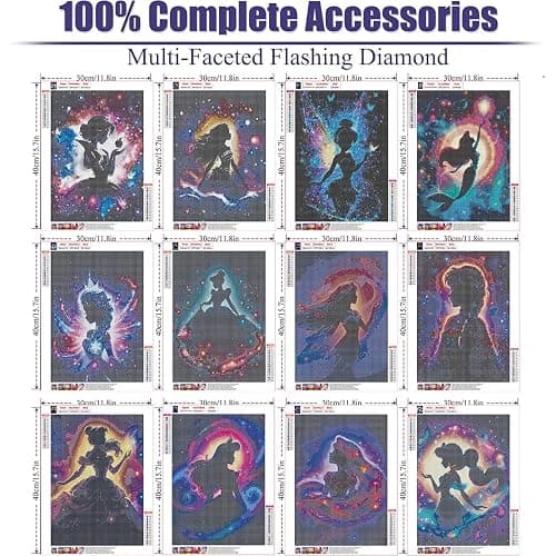 RYMILIE 12 Pack Diamond Art Kits for Adults,Diamond Painting Kits,5D Princess Diamond Painting Kits for Beginner Gem Art Full Drill Diamond Dots Art for Adults Home Wall Decor 12x16inch thumbnail 4