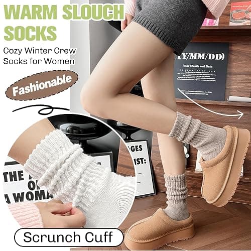 EBMORE Merino Wool Slouch Boot Socks Thermal Warm Winter Thick Scrunch Cozy Crew Socks for Women 4 Pairs thumbnail 4