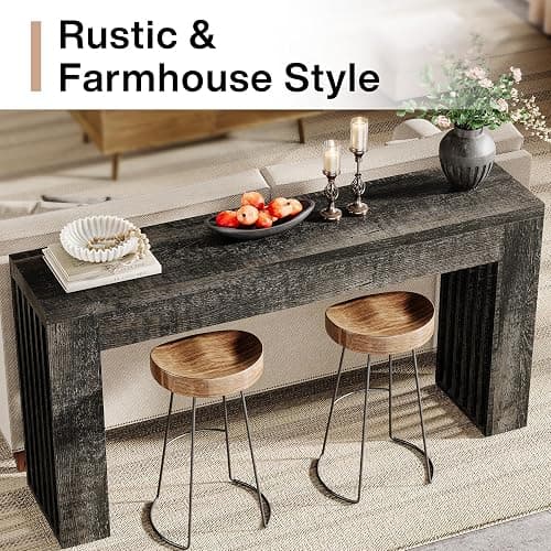 Tribesigns 59-Inch Long Wooden Console Sofa Table Behind The Couch with Vertical Slat Legs for Entrance, Hallway, Entryway, Living Room (Rustic Grey) thumbnail 3