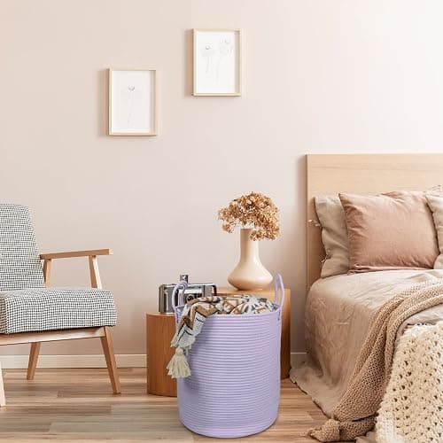 XUANGUO Rope Laundry Basket Hamper for Clothes Woven Storage Basket for Living Room Bedroom Boho Tall Rope Baskets for Blanket Toys Pillow Towels Baby Nursery Hamper Bin Large purple or lavender thumbnail 6