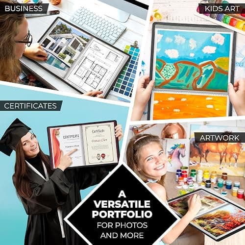 Dunwell Art Portfolio 8.5x11 Folder (Black), Mounting Paper, Portfolio Binder for Artwork, 8.5 x 11 Art Folder, 24 Pockets Display 48 Pages, Acid-Free Poly Presentation Book thumbnail 5