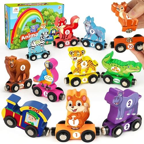 Vanmor Wooden Train Set for Toddlers, Magnetic Animal Number Train Toys for Ages3-5, Toddler Learning Toys, Fine Motor Skills Educational Toys, Preschool Activities, Toddler Boy Girl Gifts - Image 1