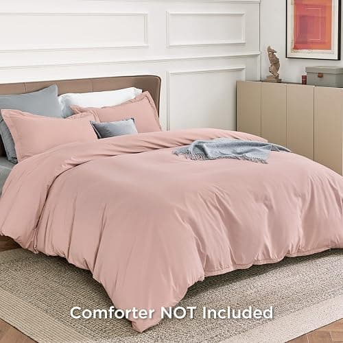 Bedsure Duvet Cover Queen Size - Soft Double Brushed Bedding Set for Kids & Adults, Zipper Closure, 3 Pieces, Includes 1 Duvet Cover (90"x90") & 2 Pillow Shams, NO Comforter, Pale Blush thumbnail 2