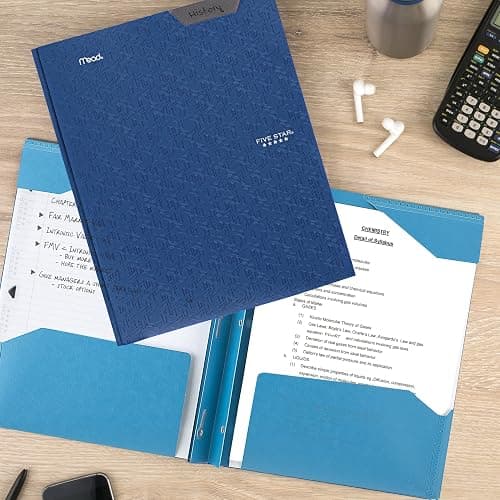 Five Star 2-Pocket Folder, Plastic Folder with Stay-Put Tabs and Prong Fasteners, Holds 8-1/2" x 11" Paper, Tidewater Blue (72107) thumbnail 2