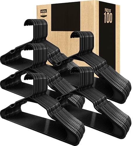 Utopia Home Plastic Hangers 100 Pack - Perfect Space Saving Clothes Hanger - Durable and Strong - Perfect Closet Organizers with Shoulder Grooves (Black) thumbnail 7