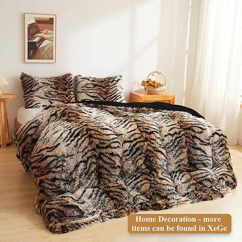 XeGe 20x54 Fluffy Body Pillow Cover, Tiger Print Plush Fuzzy Faux Fur Body Pillowcase with Zipper, Rectangular Shaggy Furry Long Pillow Cover for Pregnant Women Side Sleeper, Tiger Print Brown thumbnail 7