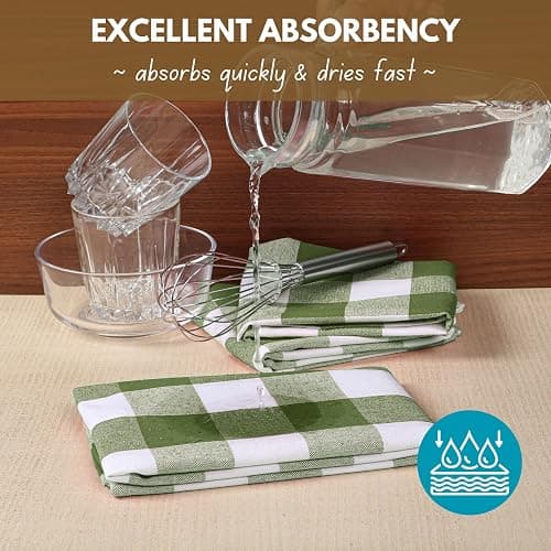 Native Fab Buffalo Check Kitchen Dish Towels, 16"x26", 4 Pack - 100% Cotton Plaid Washcloths - Absorbent Dish Cloths Set, Cleaning Hand Towels with Hanging Loop - Mint Green White thumbnail 7