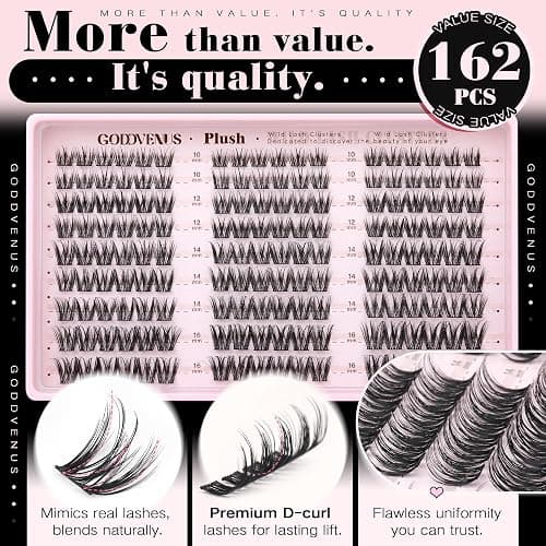 Goddvenus Plush Lash Clusters Kit, Natural Wispy Cluster Eyelash Extensions, Fluffy DIY Lash Extension at Home for Natural Look, D Curl Individual Lashes Kit with Waterproof Bond and Seal thumbnail 5