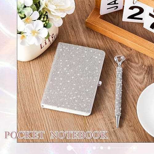 Resholder blue A6 Rhinestone Notebook & Pen Set Bling Diary for Girls | Hard Cover Glitter Journal for Women, Sparkly Desk Accessories Gift for Women, Cute Classroom Supplies for Back to School thumbnail 6