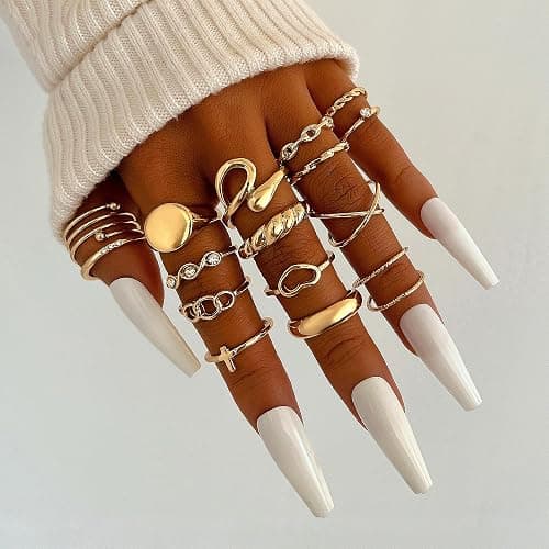 FAXHION 24 Pcs Gold Stackable Rings for Women, Knuckle Rings Chunky Gold Ring Set Dainty Stacking Cute Rings, Multiple Sizes Cute Jewelry Set Gift thumbnail 3