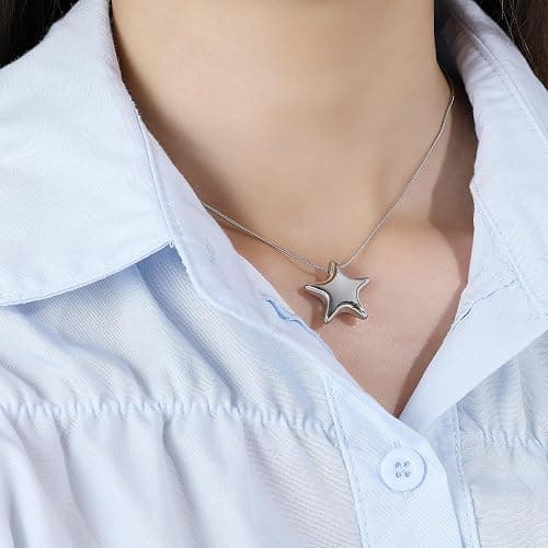 HANRESHE Star Choker Necklace for Women Stainless Steel Minimalist 14K Gold Plated Star Charm Pendant thumbnail 2