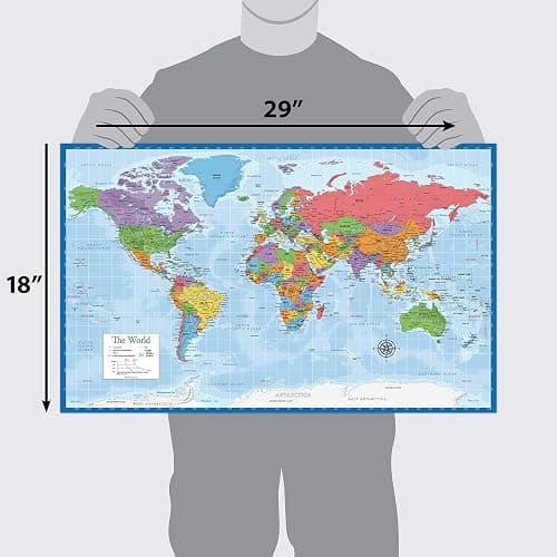 Laminated World Map & US Map Poster Set - 18" x 29" - Wall Chart Maps of the World & United States - Made in the USA - (LAMINATED, 18" x 29") thumbnail 3