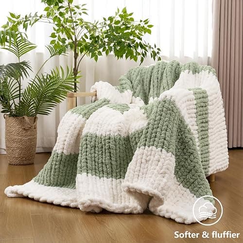 Cozyful Chunky Yarn for Hand Knitting - #10 Chunky Chenille Yarn, Jumbo Big Thick Chunky Yarns for Crocheting, Super Bulky Chunky Knit Blanket Yarns, 8 Skein (25yd, 8oz/Skein), Cream & Sage thumbnail 2