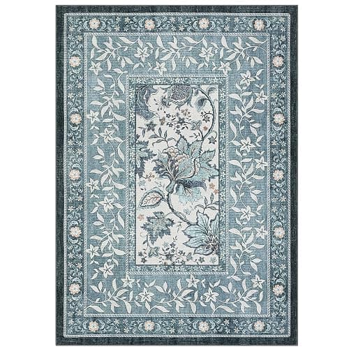 GarveeHome Provence 8x10 Area Rugs for Living Room, Botanical Grove Retro Blue Cottagecore Washable Rug for Bedroom Dining Nursery Low-Pile Vintage Large Carpet thumbnail 5