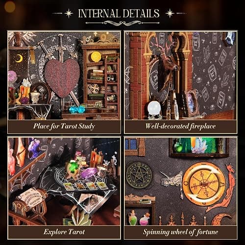 DIY Book Nook Kit, 3D Wooden Puzzle Booknook, Bookshelf Miniature House Kit Dollhouse, Tarot Divination Test, with LED Light, Dust Cover, Gift for Adults Teens (Mysterious Tarot) - Mysterious Tarot thumbnail 3