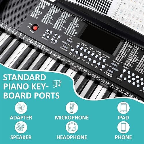 Crystals® 61 Keys Electronic Teaching Keyboard Digital Music Piano Instrument & Microphone - Black thumbnail 3