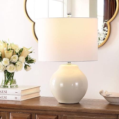 SAFAVIEH Lighting Collection Zaid Modern Ivory Ceramic 22-inch Bedroom Living Room Home Office Desk Nightstand Table Lamp (LED Bulb Included) thumbnail 4