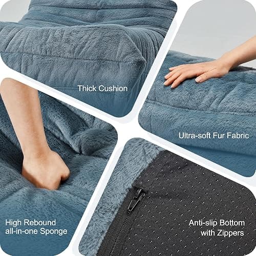 Bean Bag Chairs for Adults Giant Bean Bag Chair Memory Foam BeanBag Chair Bean Bag Sofa with Filler Faux Fur Fireside Beanbags Lazy Sofa for Living Room Bedroom Office (Bluegrey Plush, Single) thumbnail 8