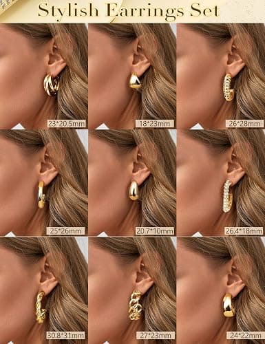 YADOCA 9 Pairs Gold Clip on Earrings for Women 14K Gold Plated Waterdrop Chunky Clip on Hoop Earrings No Piercing Fake Earrings Set thumbnail 3