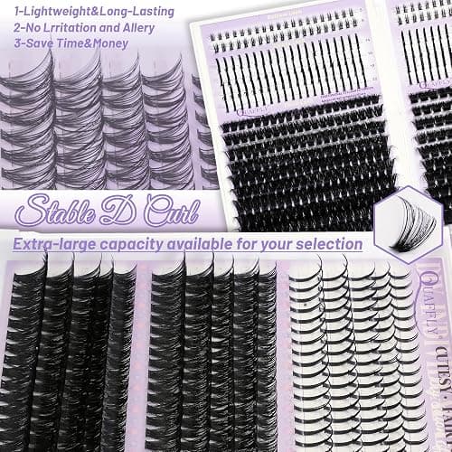 DIY Lash Extension Kit 1676Pcs D Curl Individual Spike Manga Lash Clusters Kit with Bottom Lashes, Lash Bond and Seal, Remover, Tweezers,Brush by QUAFFLY thumbnail 7