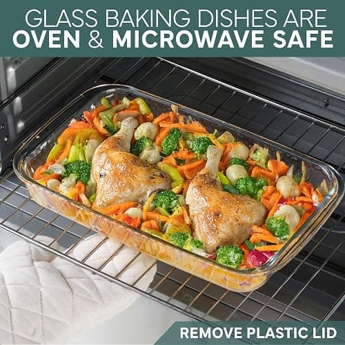 COOK WITH COLOR 8-Piece Deep Glass Baking Dish Set with Plastic Lids – Casserole and Food Storage Containers for Lasagna, Leftovers – Freezer-to-Oven, Microwave & Dishwasher Safe, Fluted Sage thumbnail 6