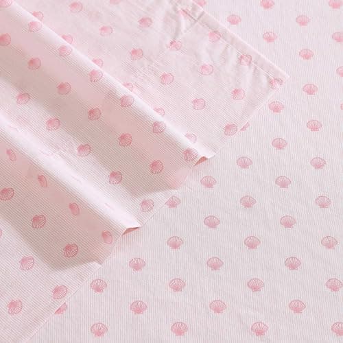 Laura Ashley – Twin Size Sheet Set, Soft & Lightweight Cotton Percale Bedding with Matching Pillowcase, Deep Pocket, Coastal Room Decor, College Dorm Room Essentials (Scallop Dollop Pink) thumbnail 3