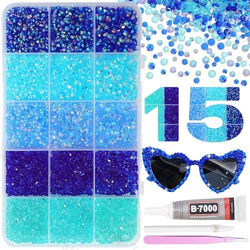 15000Pcs Resin Jelly Rhinestones for Bedazzling, Mixed Size 3/4/5 mm Flatback Gems for Crafting, Blue Jelly Rhinestones Bedazzler Kit for Book Crafts Clothing Shoes Nail Art Makeup - Image 1