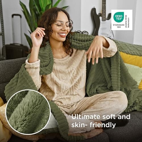 Bedsure GentleSoft Christmas Throw Blanket for Couch - Cozy Soft Blankets for Women, Cute Small Fleece Christmas Throws Gifts for Teens Girls Room Home Decor, Moss, 50x60 Inches thumbnail 4