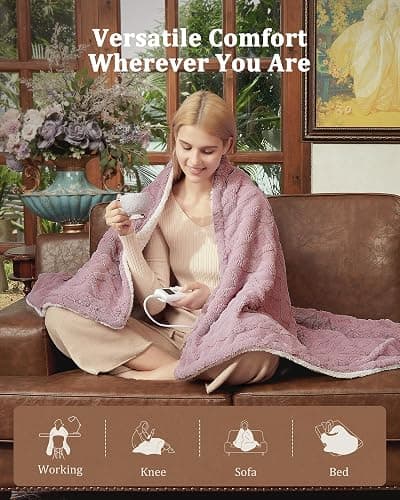 CAROMIO Heated Throw Blanket - Thick Tufted Sherpa Electric Blanket Throw with 10 Heating Levels and 10 Time Settings, ETL Certified Machine Washable Fast Heating Blanket Throw 50"×60", Dusty Pink thumbnail 3