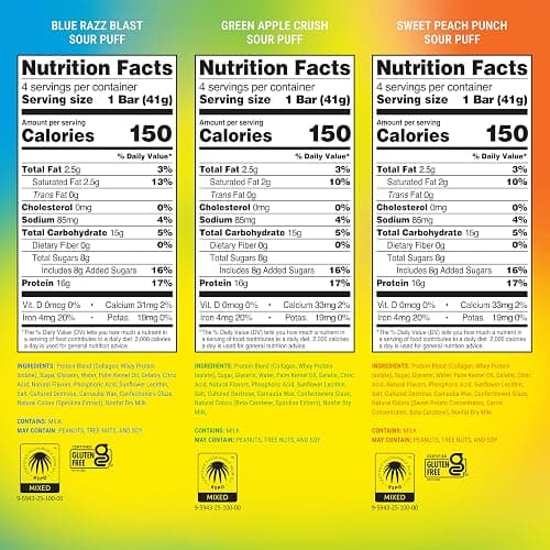 BUILT Bar Sour Puff Protein Bars - Variety Pack - 16g Protein Snack Bars with Collagen - Calorie Conscious & Gluten Free - 12 Count thumbnail 2