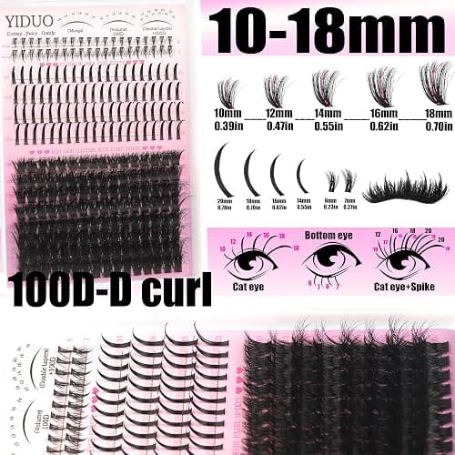 YIDUO Lash Clusters Kit with Spikes Bottom clusters Eyelash Extensions 808Pcs with 2X Bond&Seal 60D/80D/100D 3D Volume D Curl Wispy DIY Individual Lashes Large Pack for Beginners Choice thumbnail 6