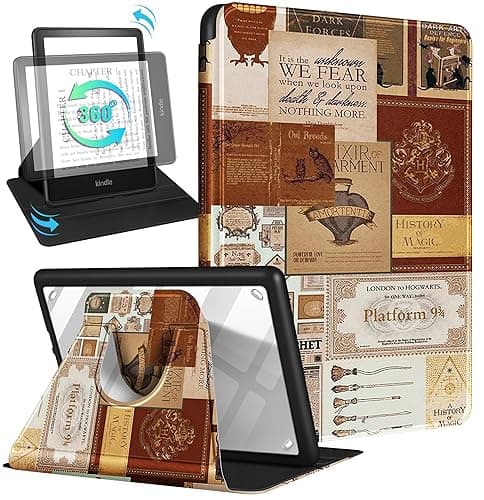 Kidcube for Kindle Paperwhite 11th Generation Case 6.8 Inch 2021/Paperwhite Signature Edition Case Women Girls Boys Cute Collage Retro Design Rotating Stand Teens Men Folio Cover with Auto Wake/Sleep - 1-Retro Collage