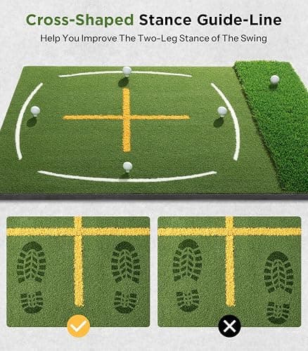 Golf Mat with Dual Turf | Golf Hitting Mat with Standing Guide-Line & Swing Path Line, 5x4ft Thickened Green Turf Practice Mats for Indoor or Outdoor Use, Ideal Gifts for Men Dad Husband & Golfers thumbnail 2