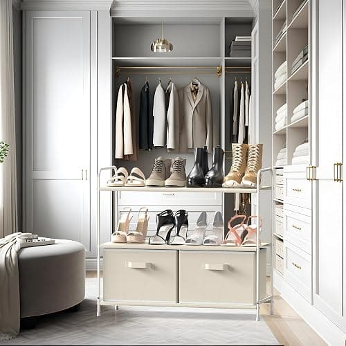 Simple Houseware 3-Tier Closet Storage with 2 Drawers, Beige - Beige thumbnail 8