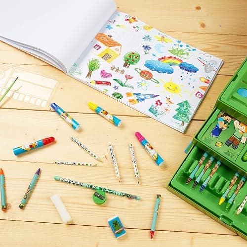 Minecraft Colored Pencils Art Supplies Set Crayons Watercolor Paints Colored Markers Coloring Drawing Kit Creeper Art Set Case Gamer Gifts for Boys thumbnail 3