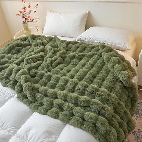 LIFEREVO Fluffy Faux Rabbit Fur Bubble Throw, Plush Shaggy Blanket for Couch Sofa Chair, Soft Cute Moss Furry Blanket Adults Kids Teens Girls, Fuzzy Throw for Bedroom Living Room, 50x60, Sage Green thumbnail 6