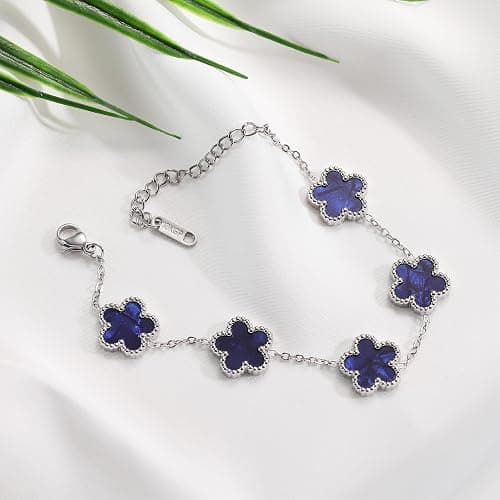 TICVSS Four Leaf Clover Bracelet for Women Platinum Plated Stainless Steel Lucky 4 Leaf Silver Chain Link Bracelet Jewelry Gift for Women thumbnail 5